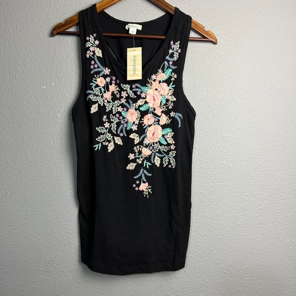 Sundance Tops - NWT Sundance Flowers in Bloom Black Embroidered‎ Racerback Twist Tank Top Sm